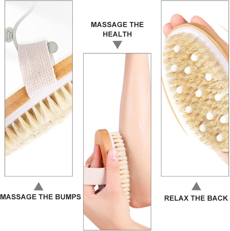 Natural Boar Bristle Bath Brush With Wooden Handle And Soft Ppr Beads For Exfoliating Massage - Image 5